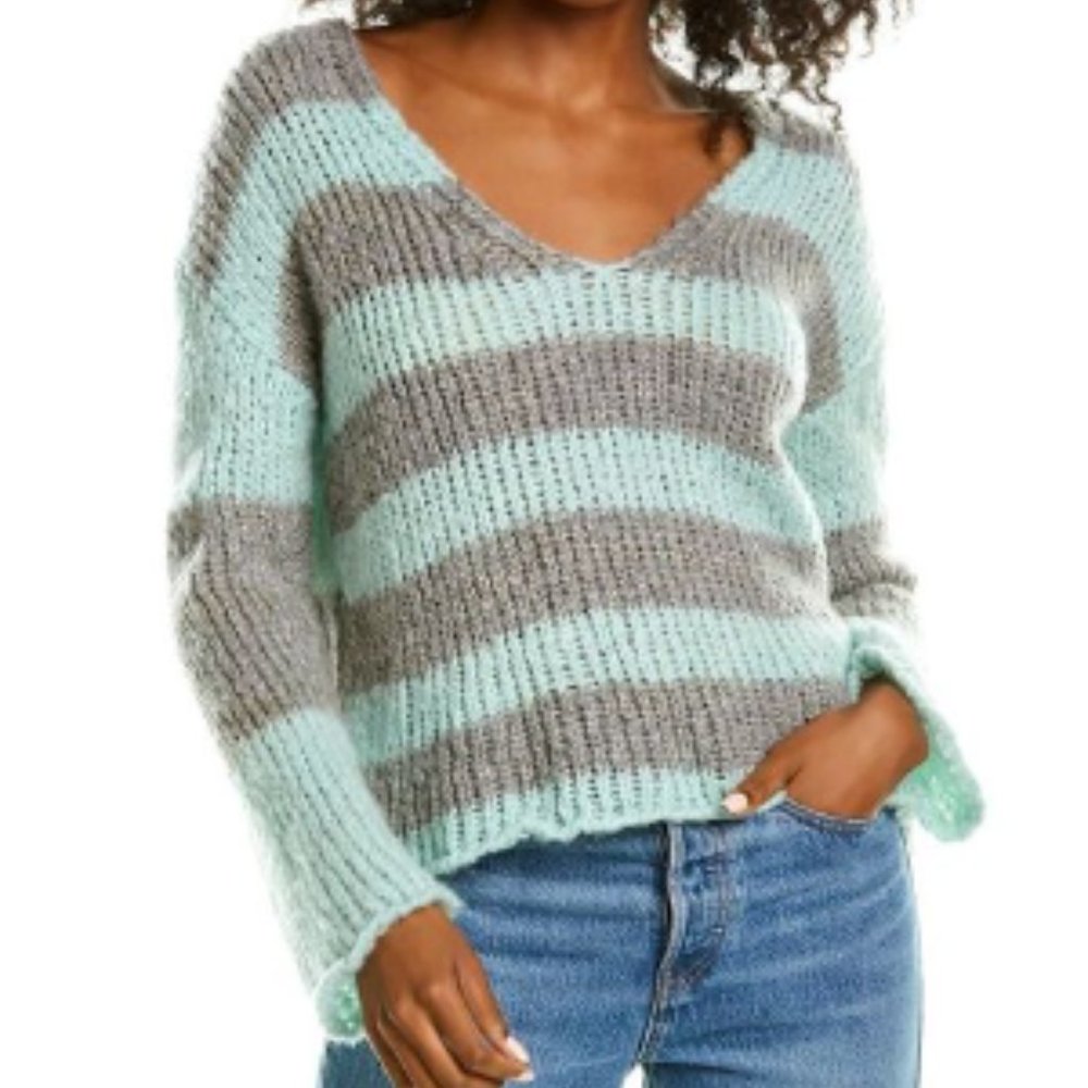 Knitss Dean Wool Mohair Blend Sweater Striped Metallic Slouchy Chunky Shaggy-XS